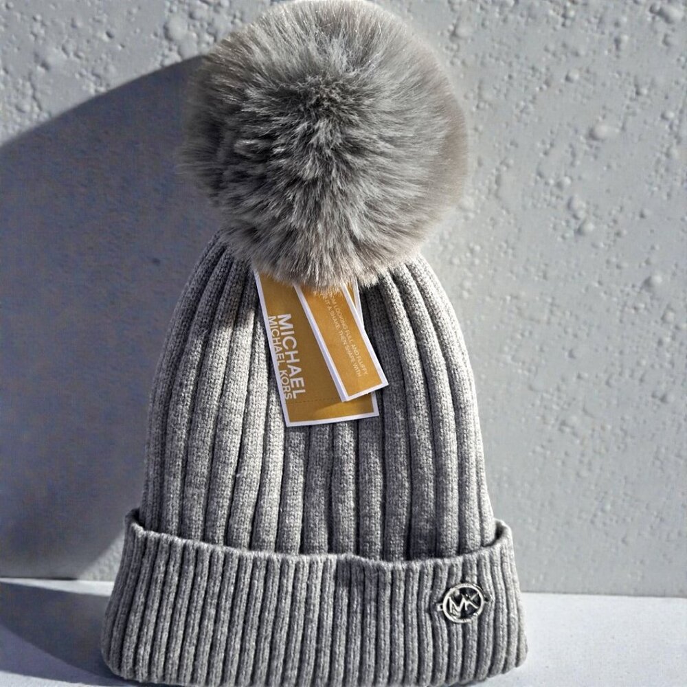 Micheal Kors Grey Faux Fur Beanie NWT